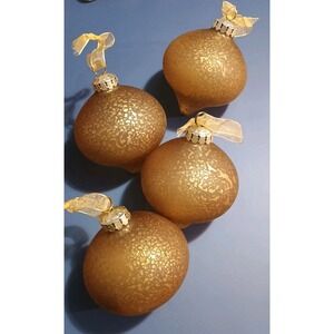 Frontgate 4 Matte Gold Mercury Like Patterned Glass Ornaments 3.5" Round Teardro